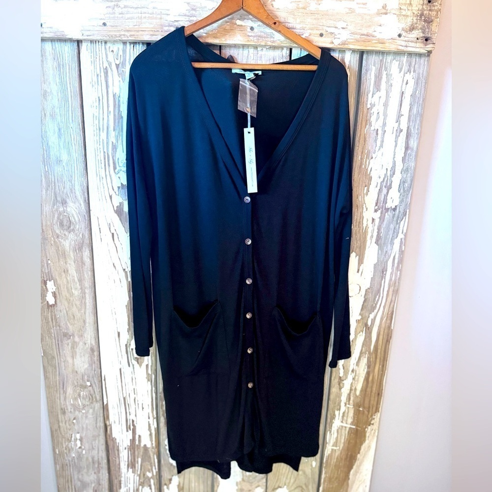 She + Sky Black Duster Cardigan Blackk NWT Size Small or Medium